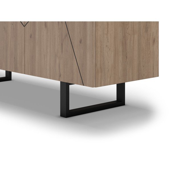 Comodă negru/natural  joasă cu aspect de lemn de stejar 180x80 cm Milena – Marckeric-image-3