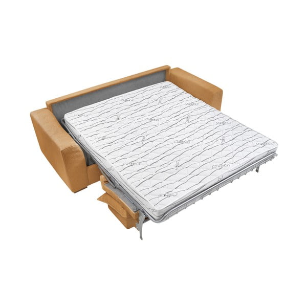 Canapea galben-muștar extensibilă cu tapițerie din catifea reiată  225 cm Augustin – Bobochic Paris-image-4