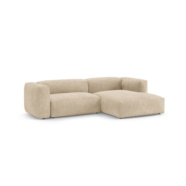 Colțar modular crem extensibil cu tapițerie din catifea (cu colț pe partea dreaptă/cu șezlong) – Micadoni -image-3