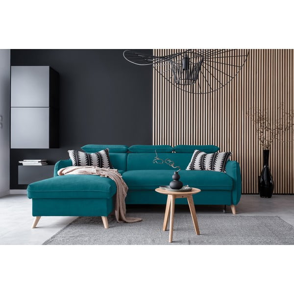 Colțar turcoaz extensibil cu tapițerie din catifea (cu colț pe partea stângă ) Sweet Harmony – Miuform-image-1