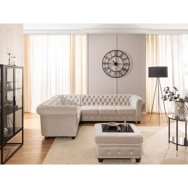 Colțar bej extensibil cu tapițerie din catifea (cu colț pe partea stângă/în formă de ”L”) York Blik – Ropez-image-4