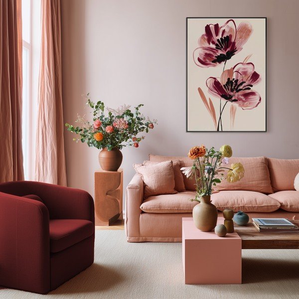 Tablou cu ramă/pe pânză imprimat 70x100 cm Burgundy Blooms – Styler-image-2