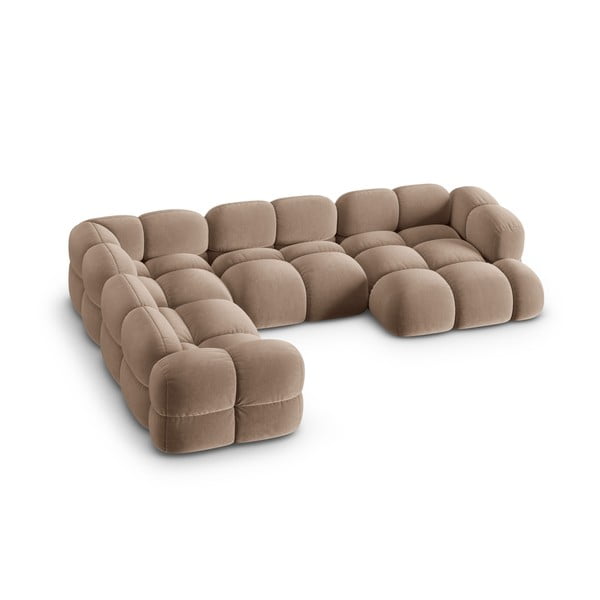 Colțar maro cu tapițerie din catifea (cu colț pe partea stângă/în formă de "U") Loretto – Cosmopolitan Design-image-2