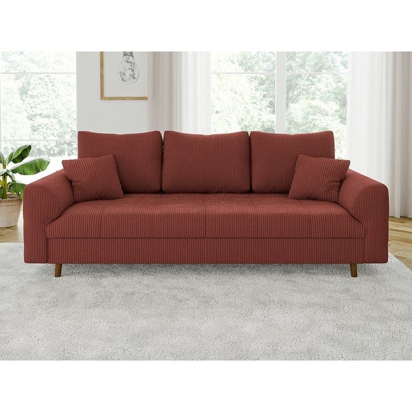 Canapea cărămizie cu tapițerie din catifea reiată  210 cm Ariella – Ropez-image-1