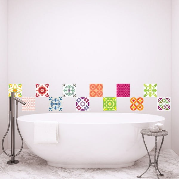 Set 12 autocolante de perete Ambiance Elegant Tiles, 10 x 10 cm