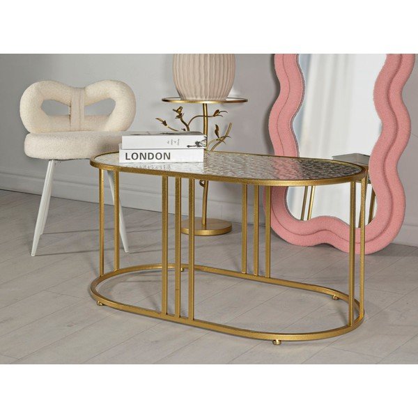 Măsuță de cafea albă-aurie cu blat din sticlă 50x90 cm Antalia – Mauro Ferretti-image-1