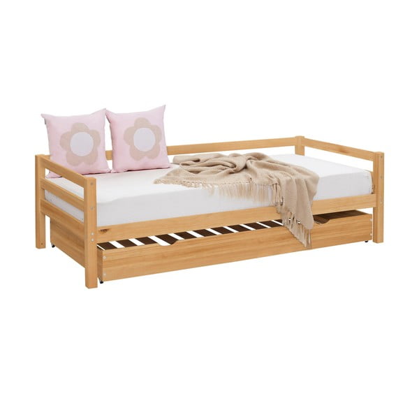 Pat pentru copii  în culoare naturală cu extensie suplimentară din lemn de pin 90x200 cm Alpi – Støraa-image-2