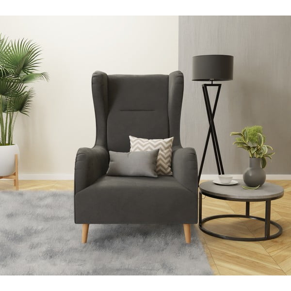 Fotoliu wing gri închis cu tapițerie din catifea Carole – Ropez-image-4