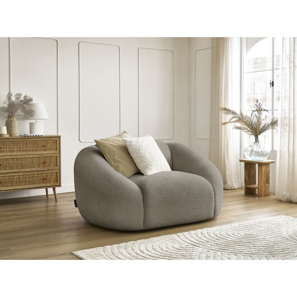 Fotoliu gri/maro cu tapițerie din țesătură bouclé Tina – Bobochic Paris-image-1