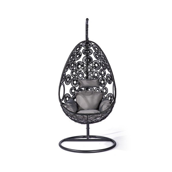Scaun suspendat din ratan artificial Le Bonom Palma, negru-image-1