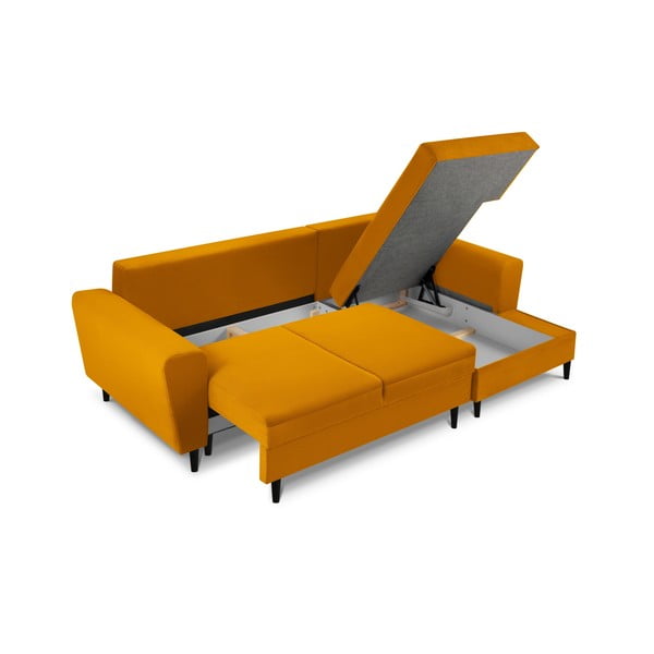 Colțar galben muștar extensibil, cu spațiu de depozitare cu tapițerie din catifea reiată  (cu colț pe partea dreaptă, cu șezlong) Kyoto – Cosmopolitan Design-image-3