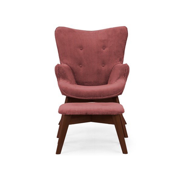 Fotoliu cu taburet roșu cu tapițerie din catifea reiată Niko – Ropez-image-3