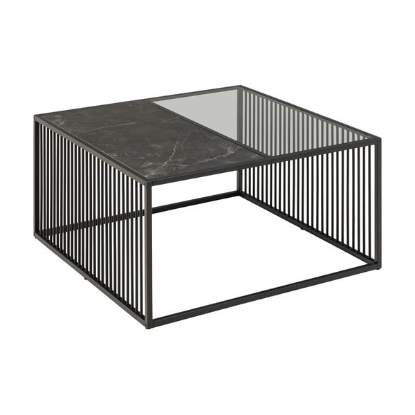 Măsuță de cafea neagră cu blat din sticlă 80x80 cm Strington – Actona