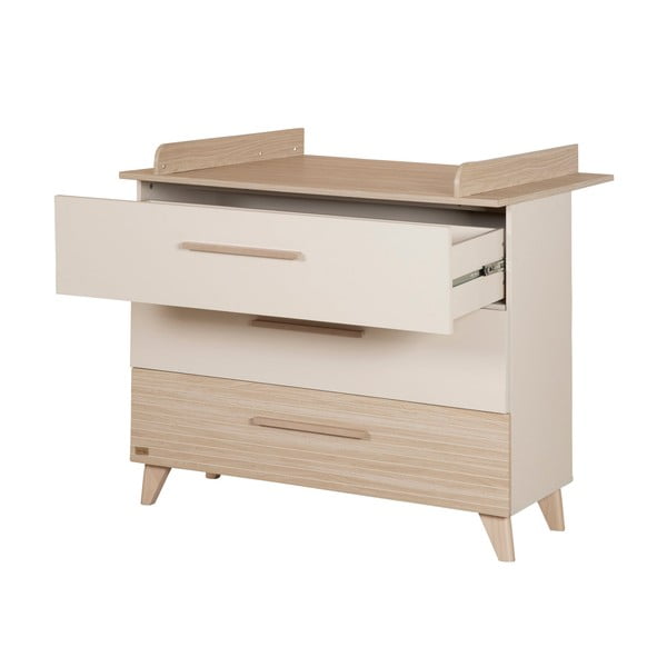 Comodă de copii crem/în culoare naturală cu aspect de lemn de stejar cu masă de schimbat 110x98x75 cm Sidney – Roba-image-3