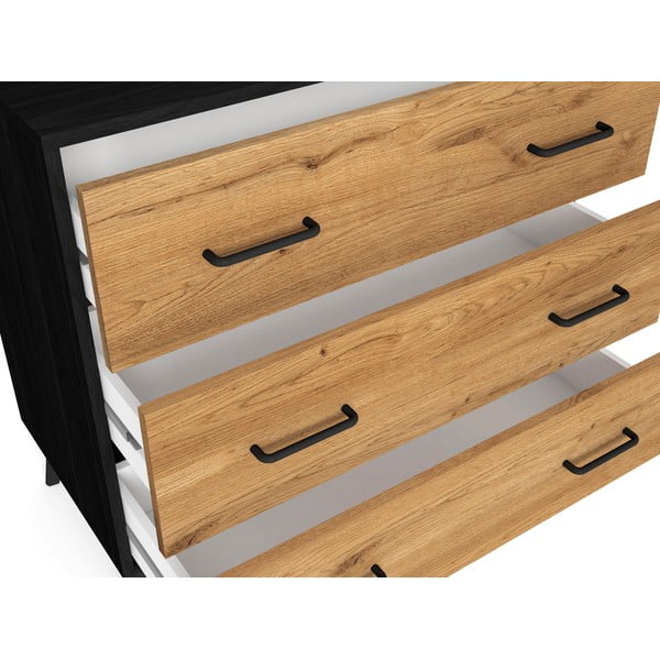 Comodă negru/natural  joasă cu aspect de lemn de stejar 80x72 cm Indus – Marckeric-image-1