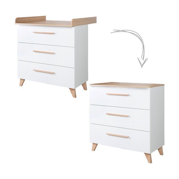 Comodă de copii albă cu aspect de lemn de stejar cu masă de schimbat 88,5x99x76 cm Léon – Roba-image-2