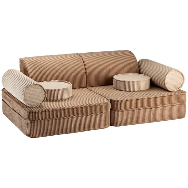 Canapea pentru copii maro cu tapițerie din catifea reiată  132 cm Settee – Wigiwama