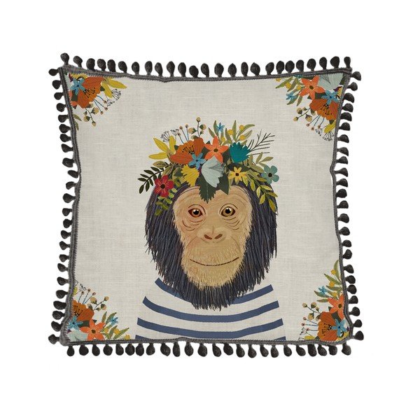 Pernă din amestec de in Really Nice Things Floral Monkey, 45 x 45 cm