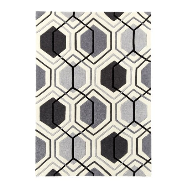 Covor țesut manual Think Rugs Hong Kong Hexagon Grey, 150 x 230 cm, gri