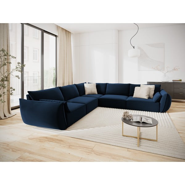Colțar albastru închis cu tapițerie din catifea Vanda – Mazzini Sofas-image-1