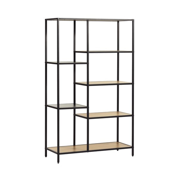 Bibliotecă neagră/în culoare naturală cu aspect de lemn de stejar 80x146x35 cm Altino – Unique Furniture-image-2