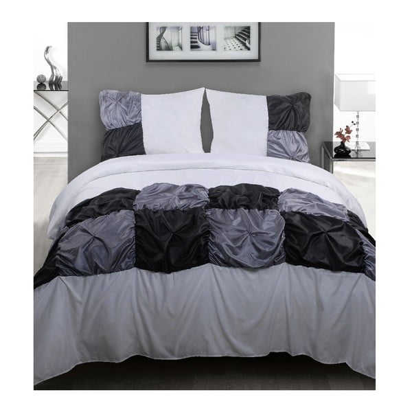 Lenjerie de pat din micropercal Muller Textiels Grey Chess, 140 x 200 cm