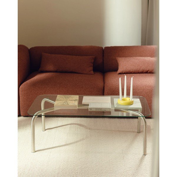 Măsuță de cafea argintie cu blat din sticlă 60x110 cm Uku – noo.ma-image-1