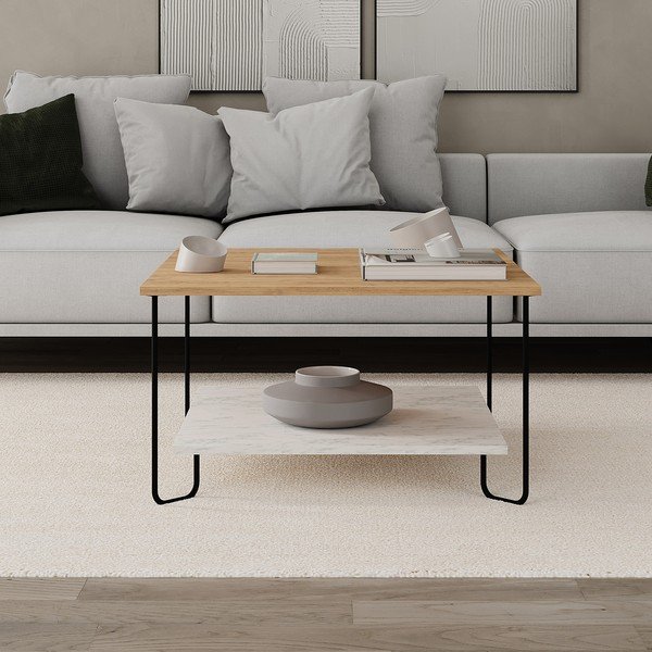 Măsuță de cafea albă/în culoare naturală cu blat cu aspect de lemn de stejar 80x80 cm Tonka – Marckeric-image-4