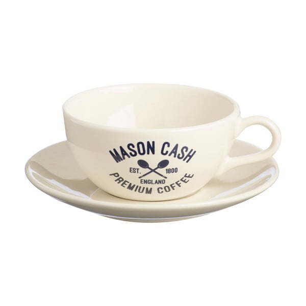 Ceașcă cu farfurie Mason Cash Varsity Cappuccino, alb