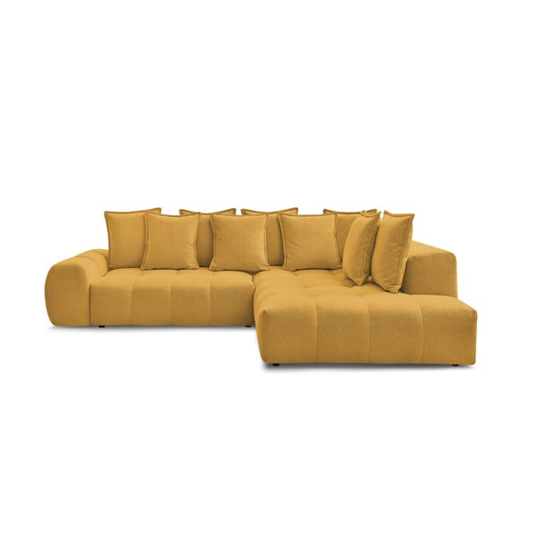 Colțar galben muștar extensibil/cu spațiu de depozitare cu tapițerie din chenille (cu colț pe partea dreaptă/în formă de ”L”) Everest – Bobochic Paris