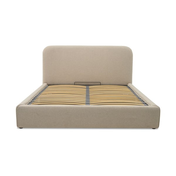 Pat matrimonial bej tapițat cu spațiu de depozitare cu somieră 140x190 cm Sea – Scandic-image-2