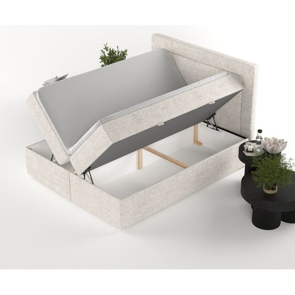 Pat boxspring crem cu spațiu de depozitare 200x200 cm Imagine – Maison de Rêve-image-3