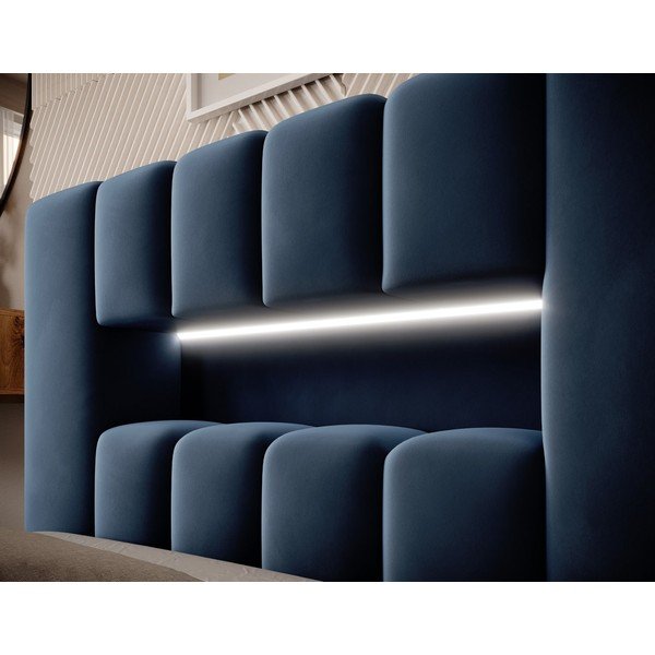 Pat albastru închis tapițat cu spațiu de depozitare cu somieră 90x200 cm Lamica – ELTAP-image-4