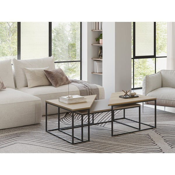 Măsuțe de cafea 3 buc. cu blat cu aspect de lemn de stejar 70x110 cm Titan – Marckeric-image-1