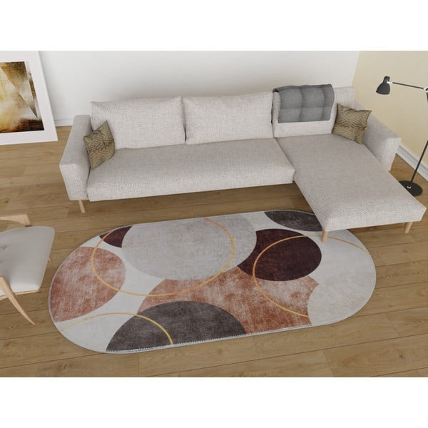 Covor maro-crem lavabil 60x100 cm Oval – Vitaus-image-1