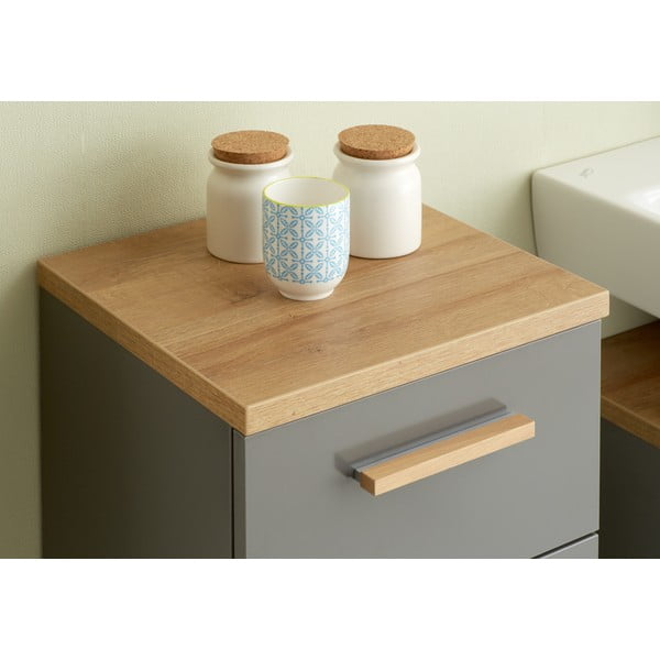 Dulap de baie gri jos cu aspect de lemn de stejar 35,5x89,5 cm Quickset 924 – Pelipal-image-3