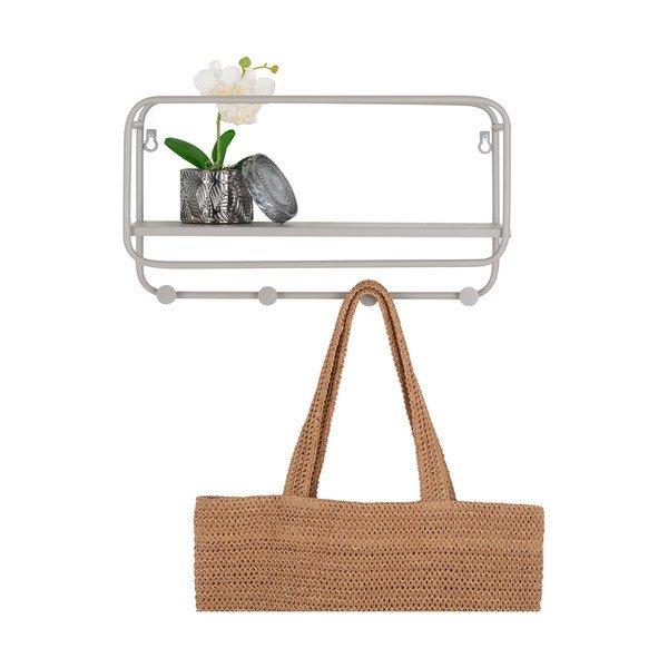 Cuier de perete gri deschis cu raft din metal Feira – House Nordic-image-4