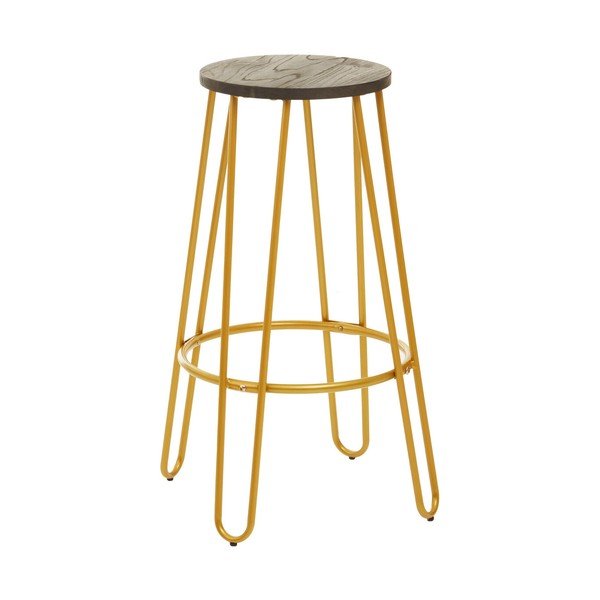 Scaun de bar auriu/în culoare naturală din lemn de ulm (înălțime șezut 75 cm) District – Premier Housewares