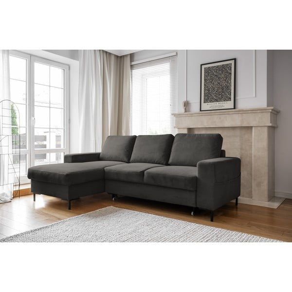 Colțar gri închis extensibil cu tapițerie din catifea reiată  (cu colț pe partea stângă ) Lofty Lilly – Miuform-image-3