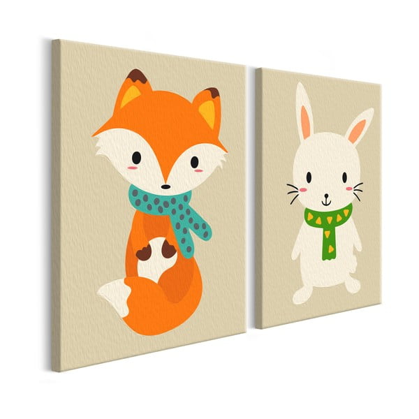 Set DIY pentru crearea unei picturi pe pânză din două părți Artgeist Fox & Bunny, 33 x 23 cm
