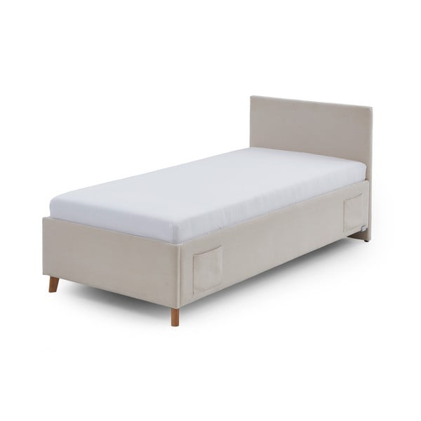 Pat pentru copii  bej tapițat cu spațiu de depozitare cu somieră 90x200 cm Cool – Meise Möbel