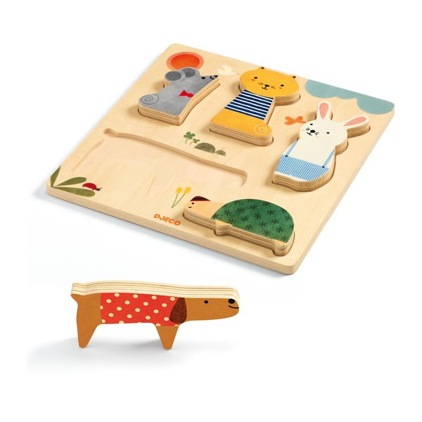 Puzzle din lemn Djeco „Animale de companie”