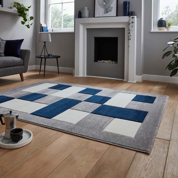 Covor Think Rugs Brooklyn, 160 x 220 cm, bleu marin-gri-image-2