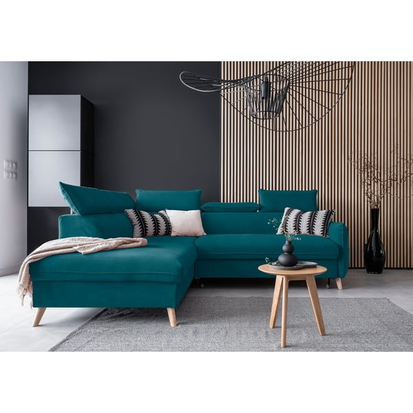 Colțar turcoaz extensibil cu tapițerie din catifea (cu colț pe partea stângă ) Sweet Harmony – Miuform-image-1