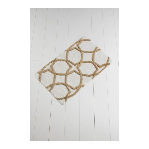 Covor baie Waves Hexagon, 100 x 60 cm, maro - alb