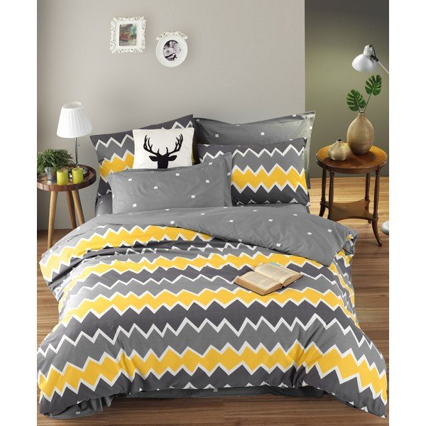 Lenjerie de pat dublu  roz-gri din bumbac extinsă  cu cearșaf și cuvertură 240x260 cm Zigros – Mijolnir-image-1
