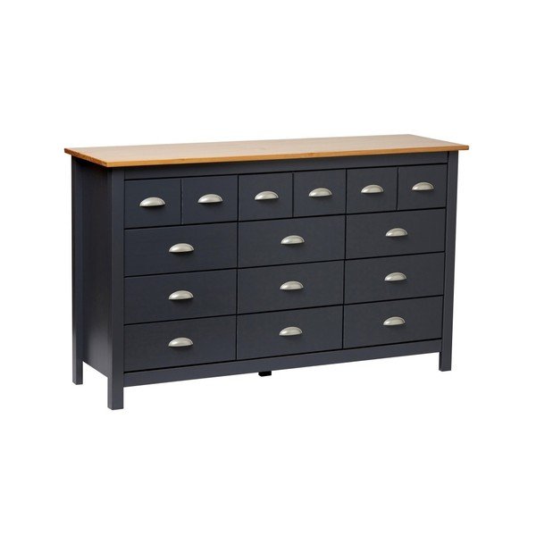 Comodă cu 12 sertare din lemn masiv de pin Marckeric Jade, gri antracit-image-2