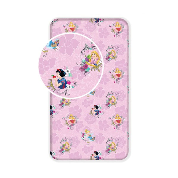 Cearceaf pentru copii roz din bumbac cu elastic 90x200 cm The Pincesses "Pink" – Jerry Fabrics