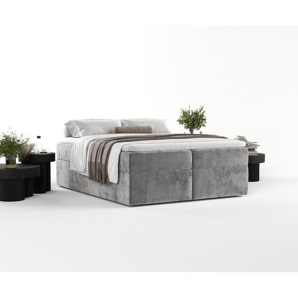 Pat boxspring gri cu spațiu de depozitare 200x200 cm Yoko – Maison de Rêve-image-1