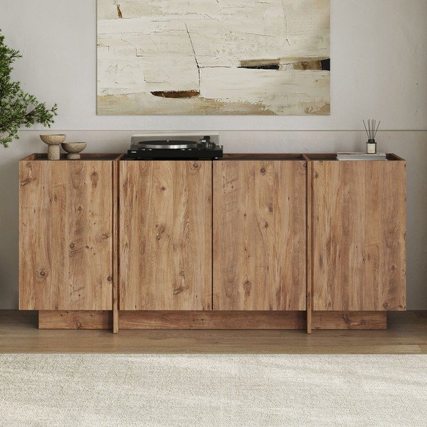 Comodă în culoare naturală cu aspect de lemn de pin cu orificiu pentru cabluri 180x80x45 cm Dorma – Kalune Design-image-1